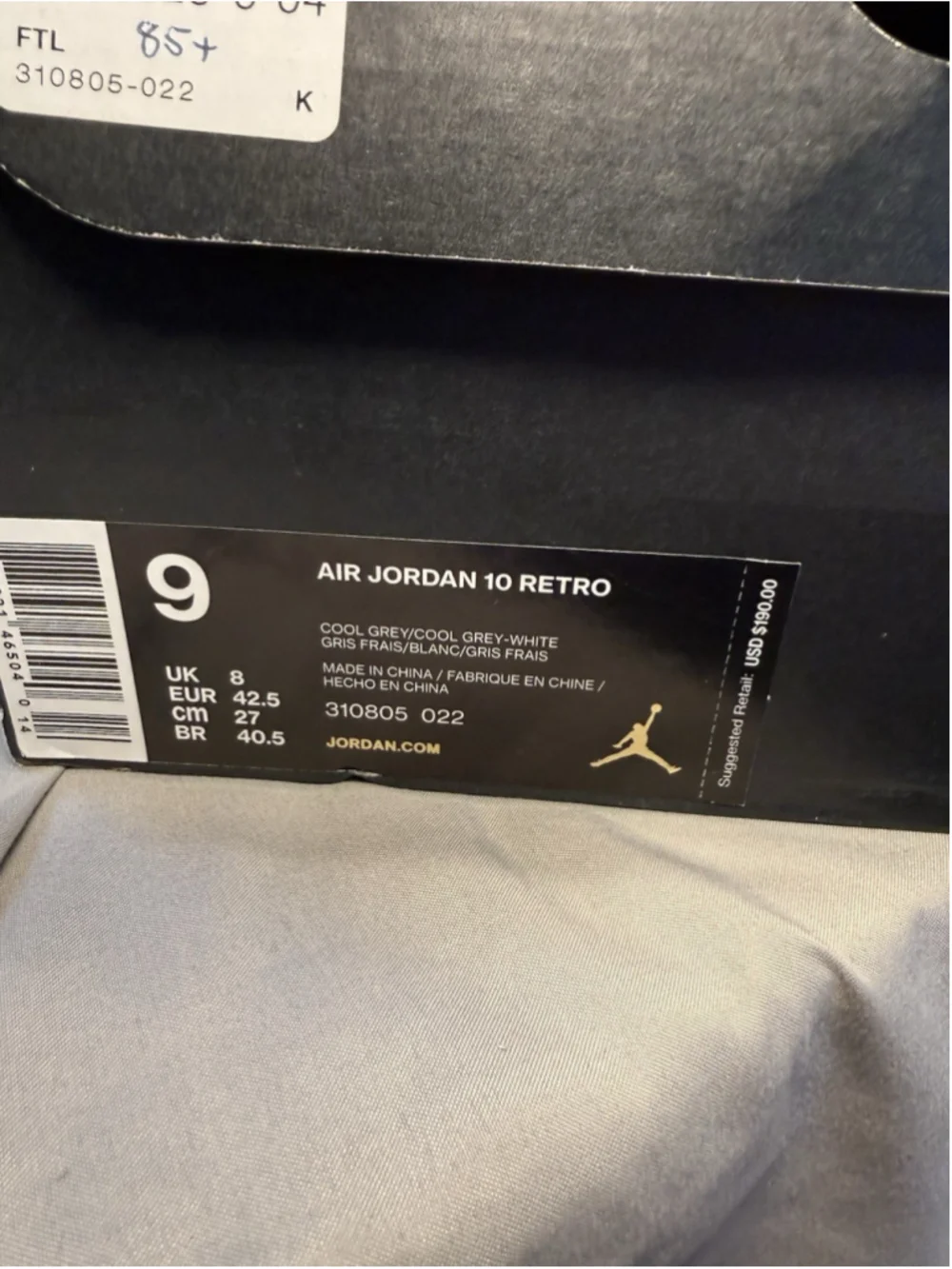Air Jordan 10 Cool Grey Retro Sneakers 2017 310805-022 Mens Size 9